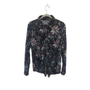 SnoSkins Womens XL Floral Print Long Sleeve Button Up Shirt Top Made‎ in USA